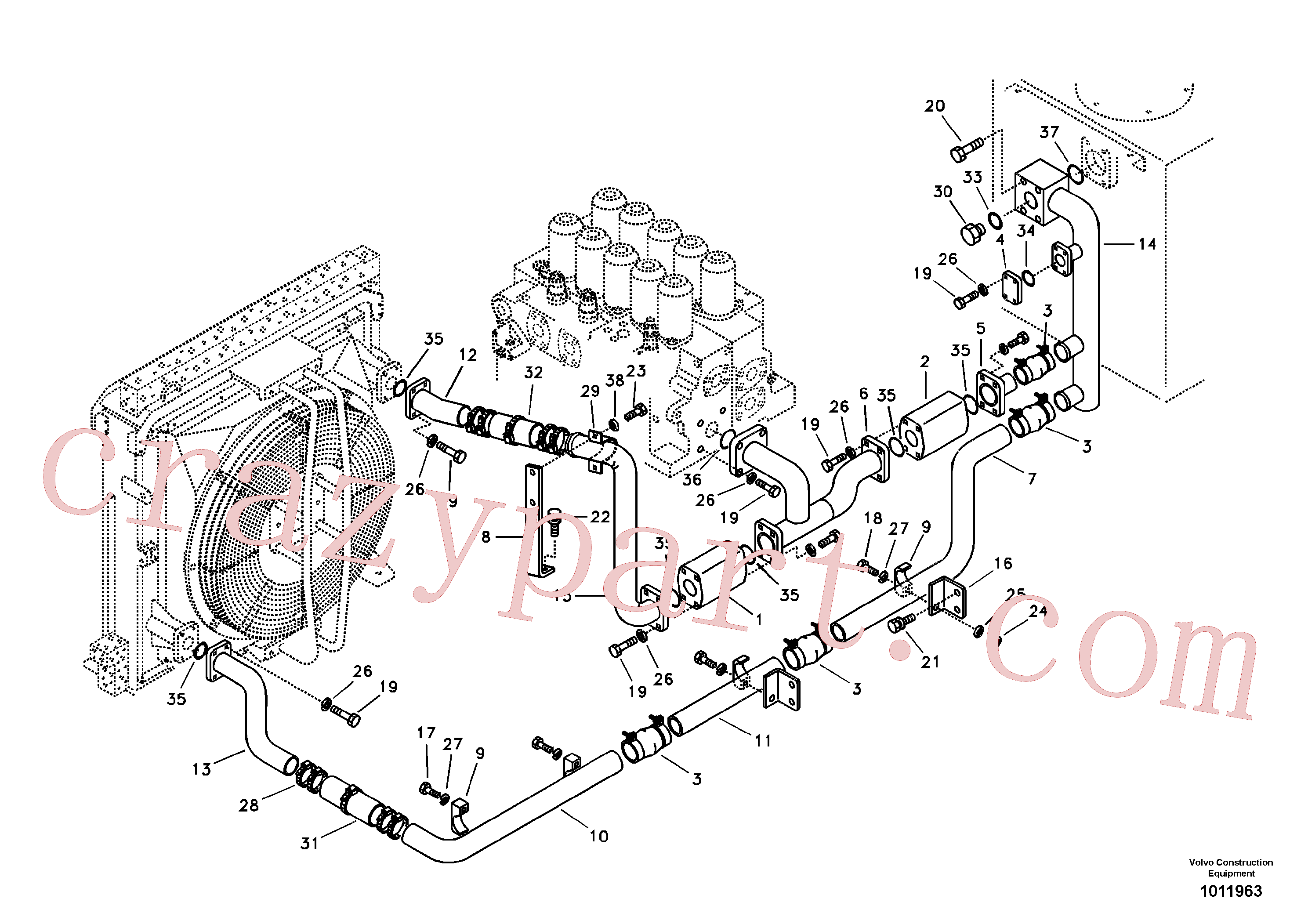 VOE14511533 for Volvo Hydraulic system, hydraulic tank to hydraulic oil cooler(1011963 assembly)