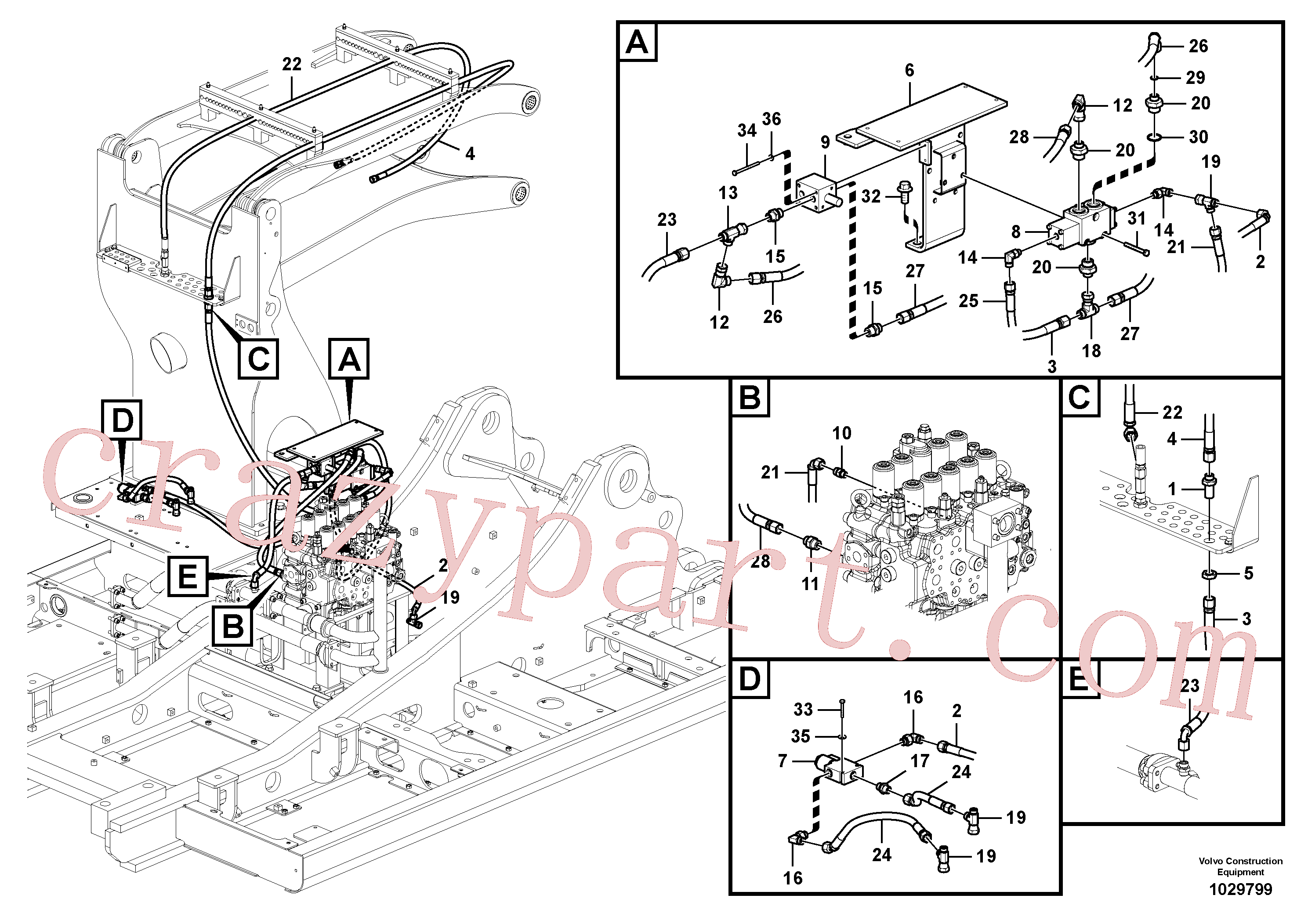 VOE14351529 for Volvo Working hydraulic, slope and rotator on upper frame(1029799 assembly)