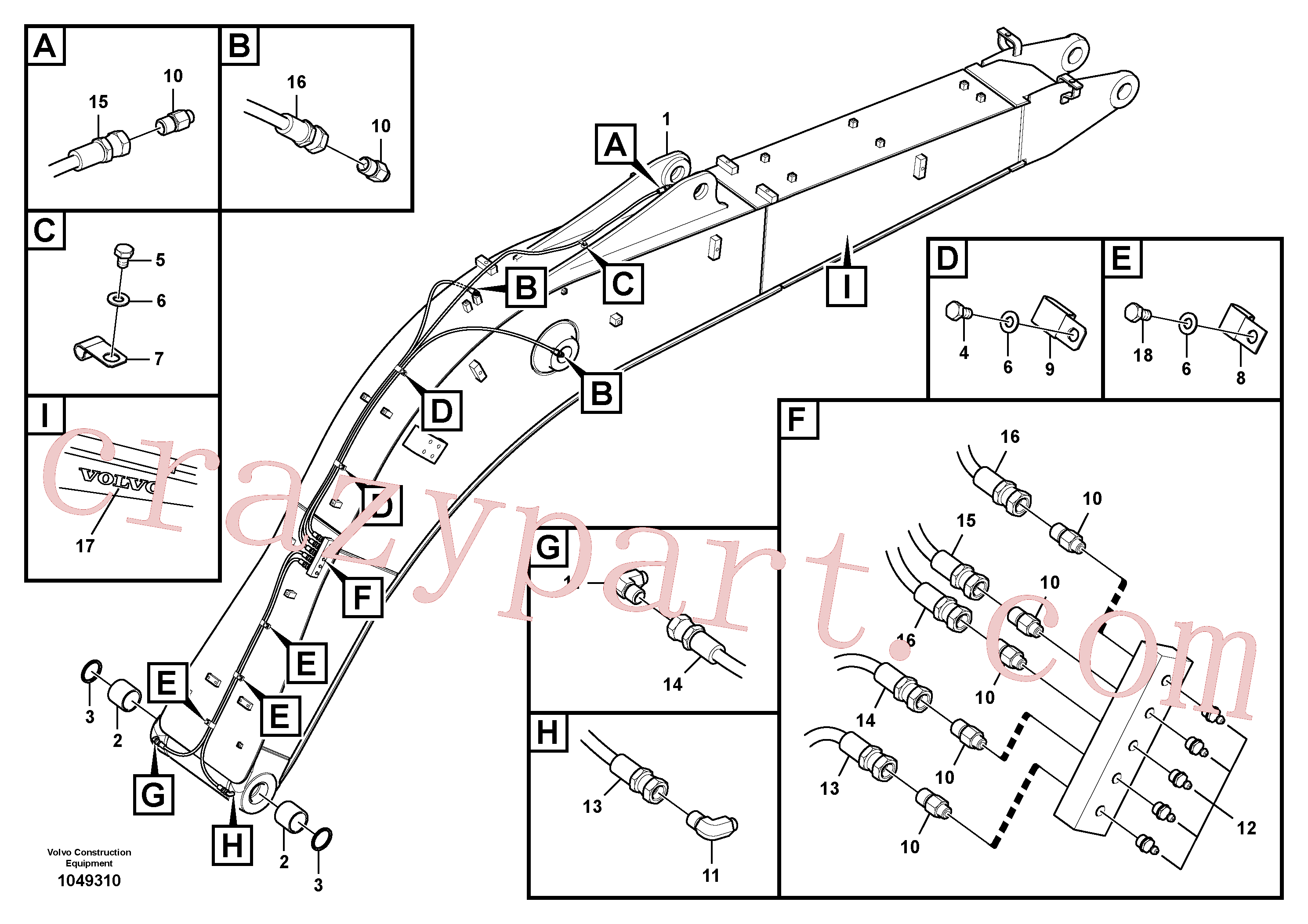 VOE14884896 for Volvo Boom and grease piping(1049310 assembly)