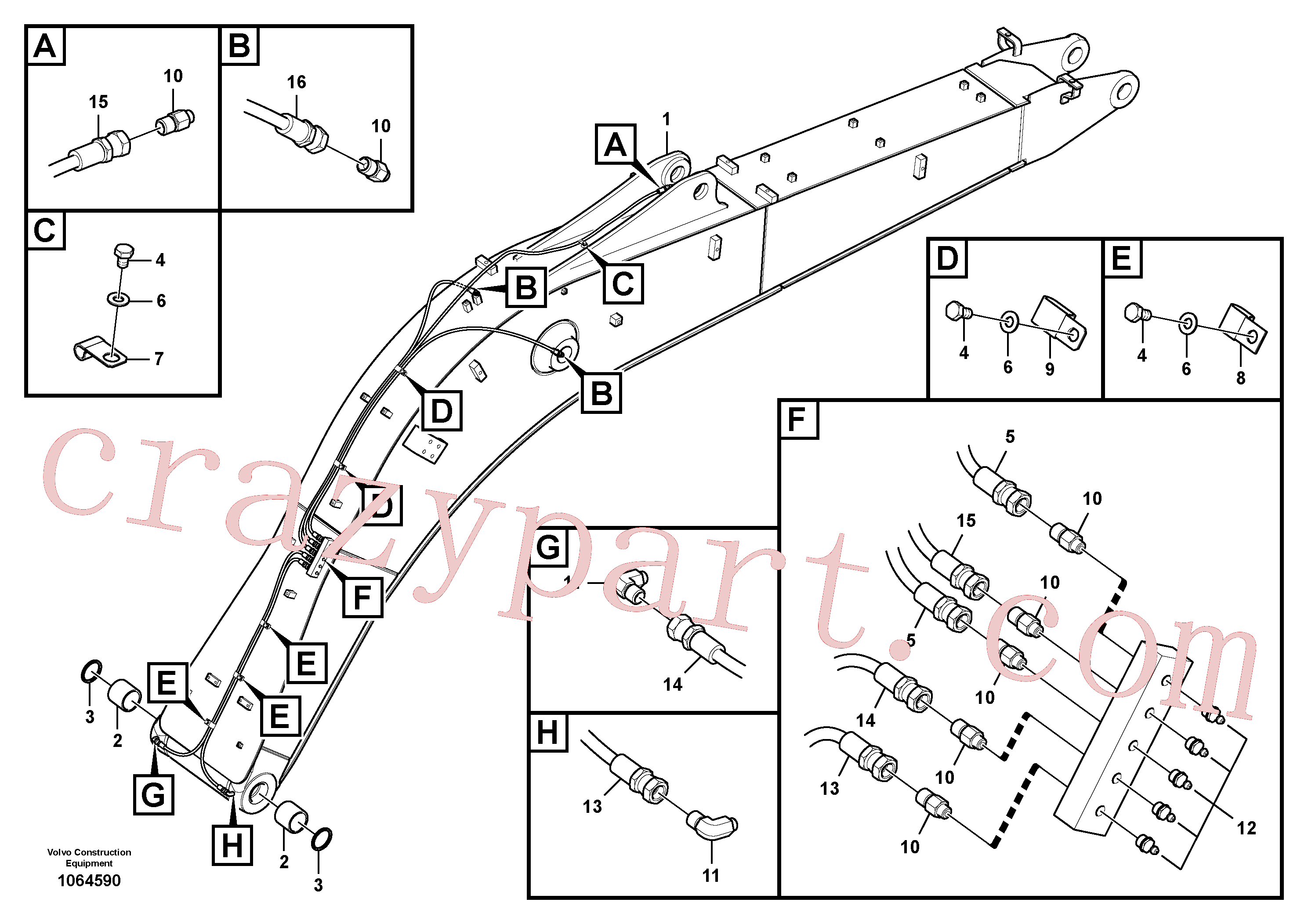 VOE14884896 for Volvo Boom and grease piping(1064590 assembly)