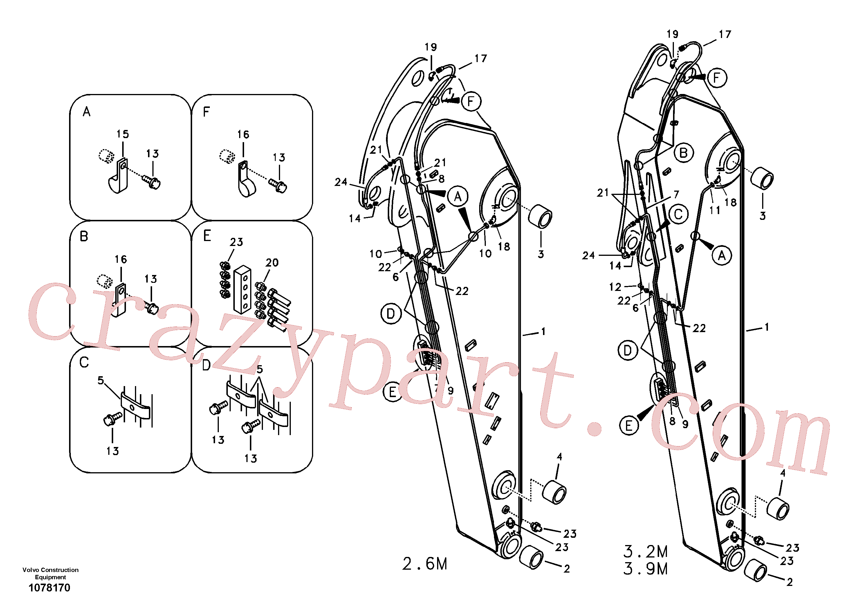 VOE14532782 for Volvo Dipper arm and grease piping with piping seat(1078170 assembly)